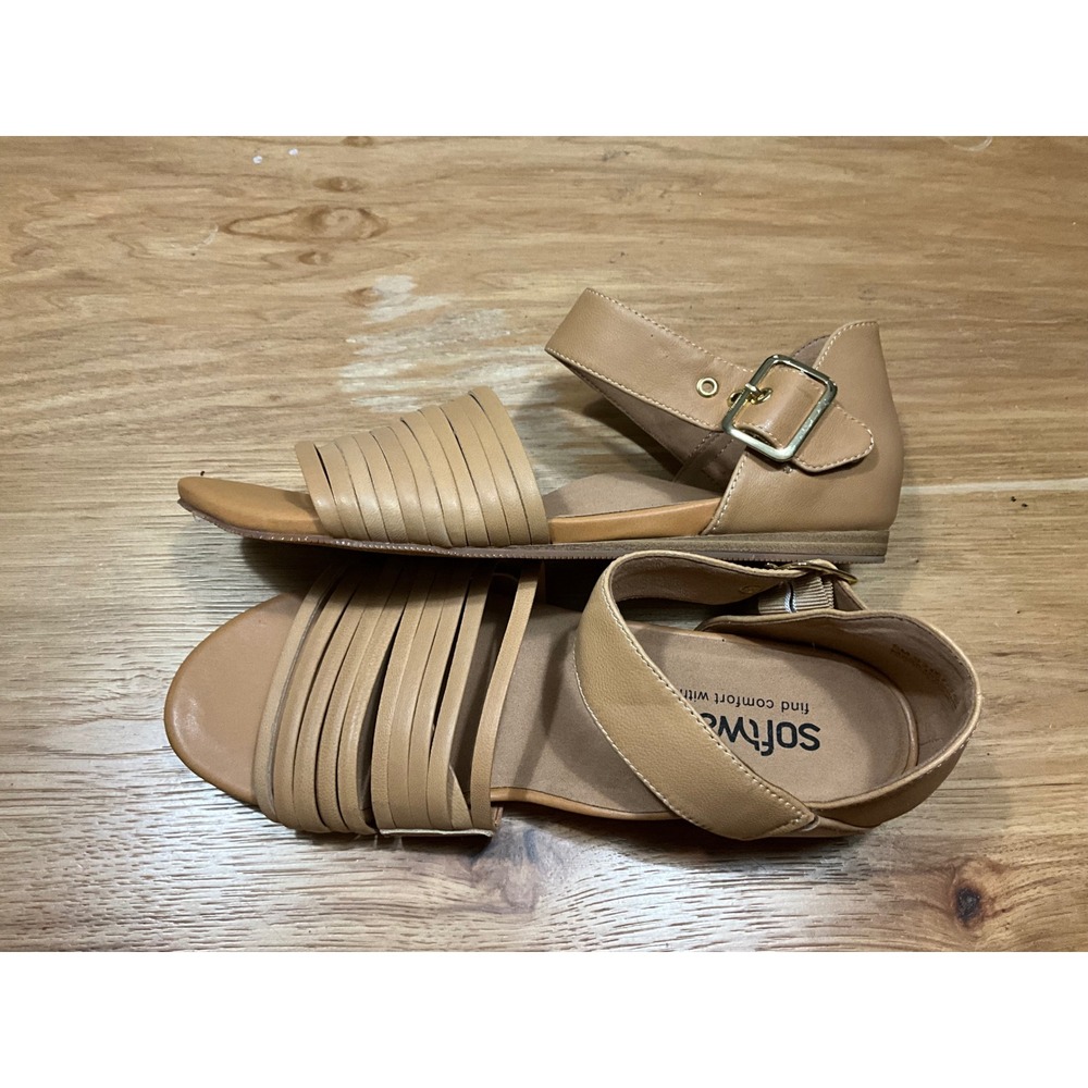 SoftWalk S2107-154 Tan Leather Multi Strap Ankle Buckle Flat Sandals Womens 9M - Picture 2 of 4